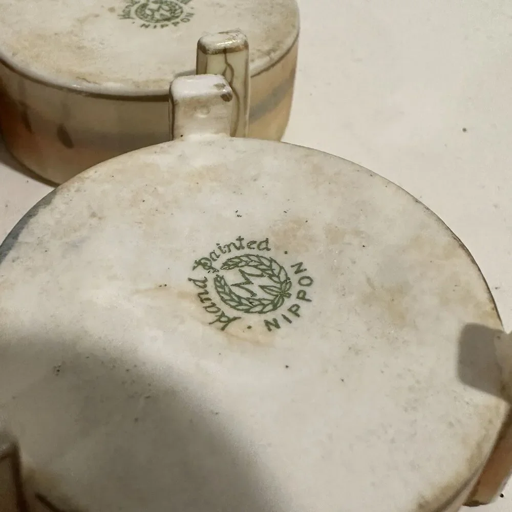 Antique 4 Nippon Porcelain Hand Painted Salt Cellars Individual Salt